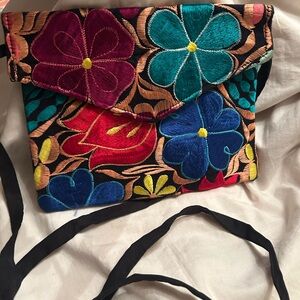 Colorful Floral Embroidered Crossbody Bag.